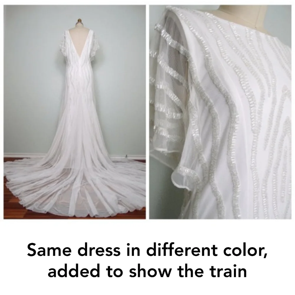 HOLD π Adrianna Papell Beaded Love Story Wedding Gown Ivory Size 8 NWT Train - Picture 4 of 12